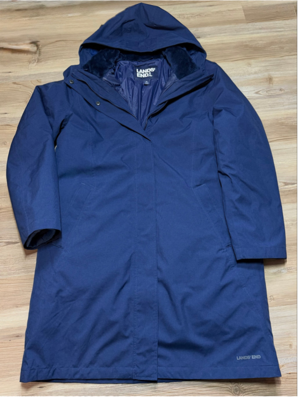 Girls Lands End Long Parka Jacket Navy Blue size Med